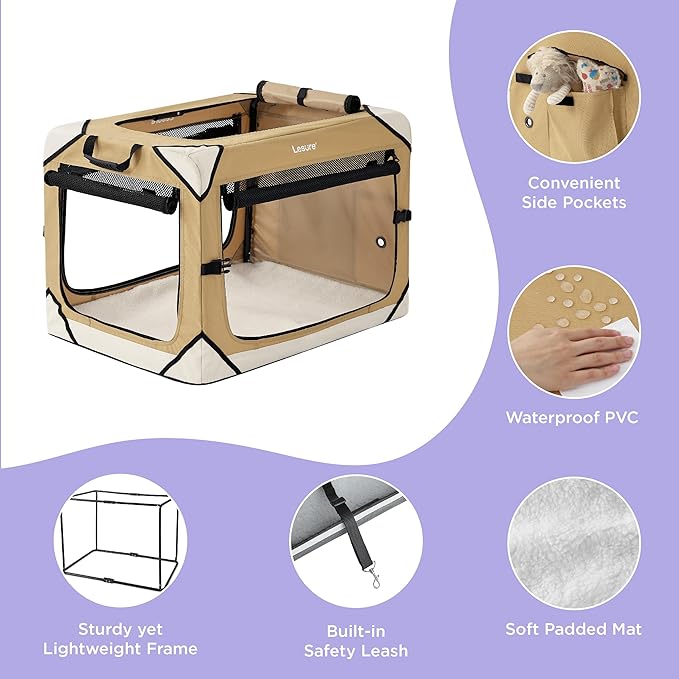 Lesure Collapsible Dog Crate - Portable Dog Travel Crate Kennel for Extra Small Dog, 4-Door Pet Crate with Durable Mesh Windows, Indoor & Outdoor (Yellow)