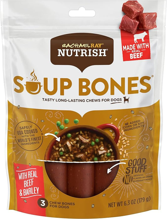 Rachael Ray Nutrish Soup Bones Dog Treats, Beef & Barley Flavor, 3 Bones (Pack of 8)