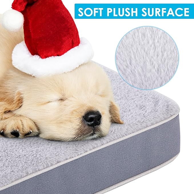 Dog Bed Covers Soft Plush Replacement Washable, Extra Large Waterproof Dog Bed Cover with Zipper, Pet Bed Cover 44x32x3 Inches, Gray, Cover Only