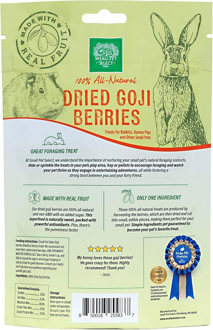 Small Pet Select - Dried Goji Berries, a Natural Treat for Rabbits, Guinea Pigs, Chinchillas, Gerbils, Hamsters, Mice, and Rats, 2oz (Pack of 2)