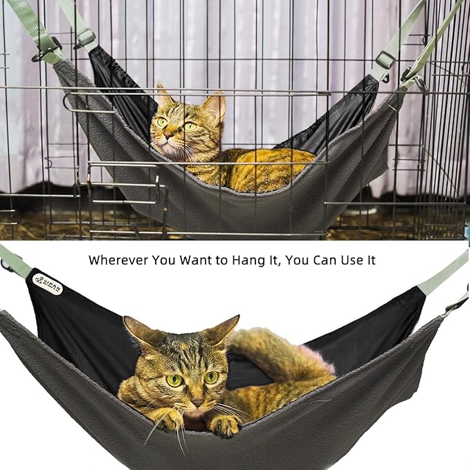 Cat Hammock,Cat Hammock for Cage,Washable Soft Outdoor Cat Mat,Waterproof Cooling Kittens Pad,Pet Hammock Hanging for Cats (Large, Black)