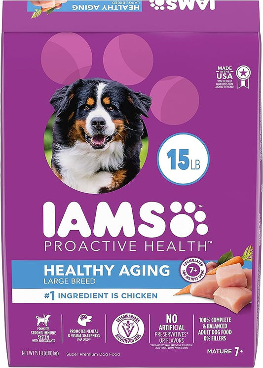 IAMS Healthy Aging Adult Large Breed Dry Dog Food for Mature and Senior Dogs with Real Chicken, 15 lb. Bag