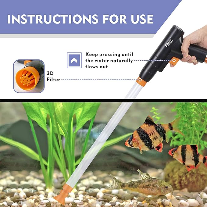 hygger Aquarium Gravel Cleaner, New Quick Water Changer with Air-Pressing Button Fish Tank Sand Cleaner Kit Aquarium Siphon Vacuum Cleaner with Water Hose Controller Clamp