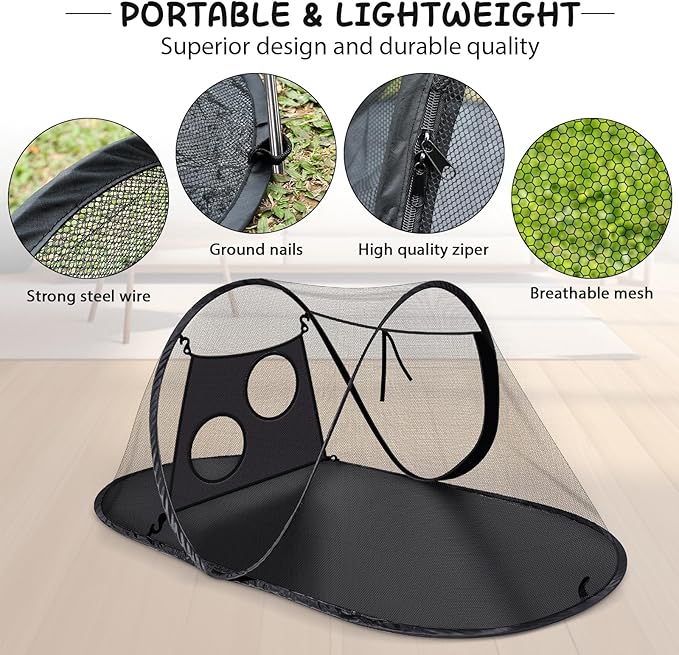 Outdoor Cat Tent with Removable Interactive Fabric,Outdoor Cat Enclosures for Indoor Cats, Portable Pet Playpen Ideal for Hiking, Traveling, and Sunbathing-Black