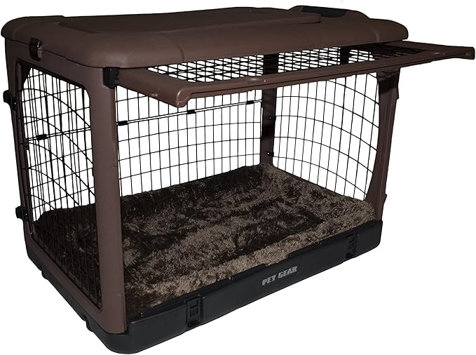 Pet Gear “The Other Door” 4 Door Steel Crate for Dogs/Cats with Garage-Style Door, Includes Plush Bed + Travel Bag, No Tools Required, 3 Models, 3 Colors