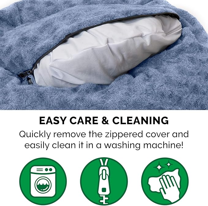 Furhaven 30" Round Donut Dog Bed for Medium/Small Dogs, Refillable w/ Removable Washable Cover, For Dogs Up to 45 lbs - Curly Faux Fur Donut Bed - Fresh Blueberry, Medium