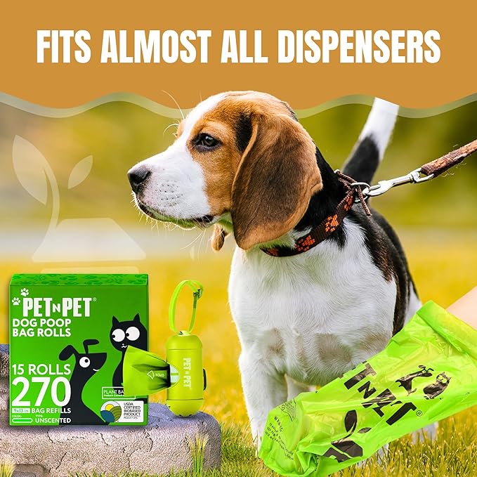 Pet N Pet Poop Bags For Dogs 270 Counts, 38% Plant Based & 62% PE Dog Poop Bags Rolls, Unscented Dog Bags, Green Doggie Poop Bags, Dog Waste Bags, Cat Litter Bags, Cat Poop Bags, Pet Supplies for Dogs