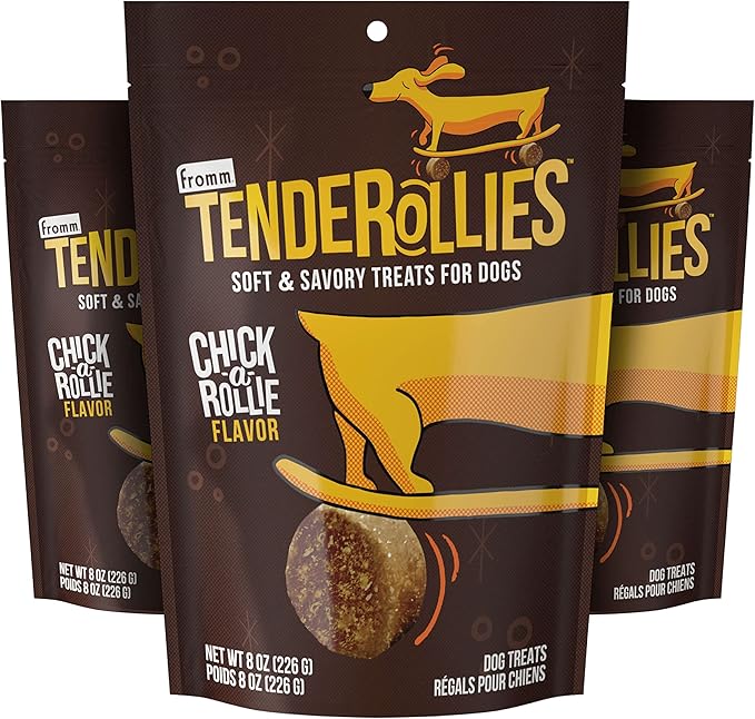 Fromm Tenderollies Chick-a-Rollie Dog Treats - Premium Soft & Savory Dog Treats - Chicken Recipe - Pack of (3) 8 oz Bags