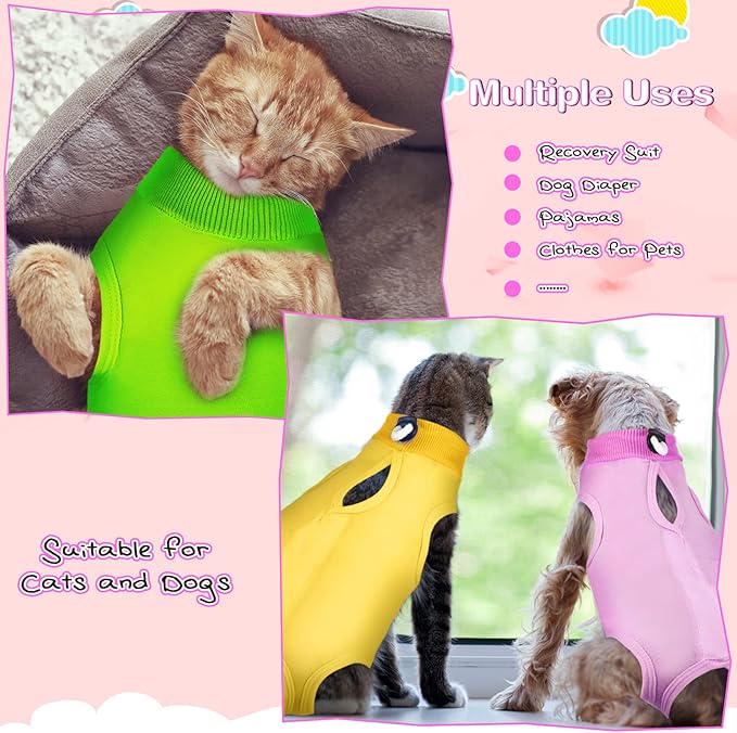 3 Pieces Cat Recovery Suit Kitten Recovery Suit E-Collar Alternative for Cats and Dogs Abdominal Skin Anti Licking Pajama Suit (Simple Pattern, Medium)