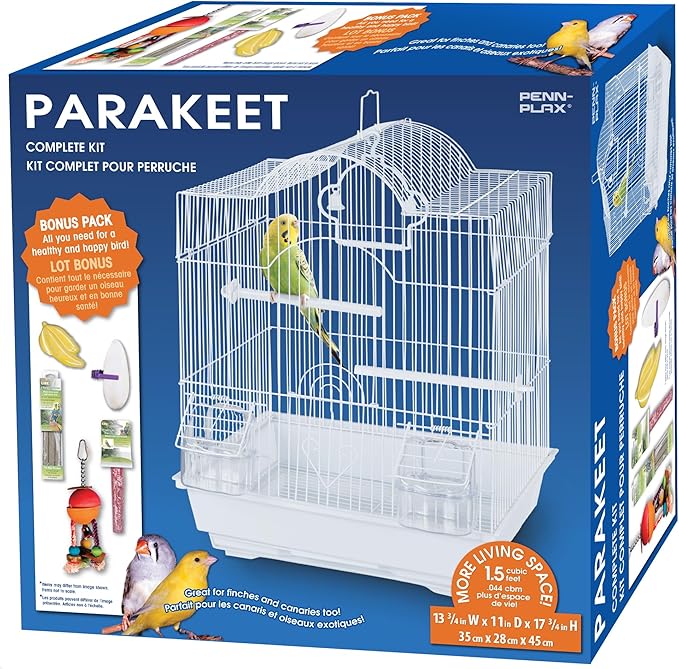 PENN-PLAX Small Bird Starter Kit with Birdcage and Accessories – Great for Parakeets, Lovebirds, Parrotlets, Finches, Canaries, and More – Arch Style Cage – White