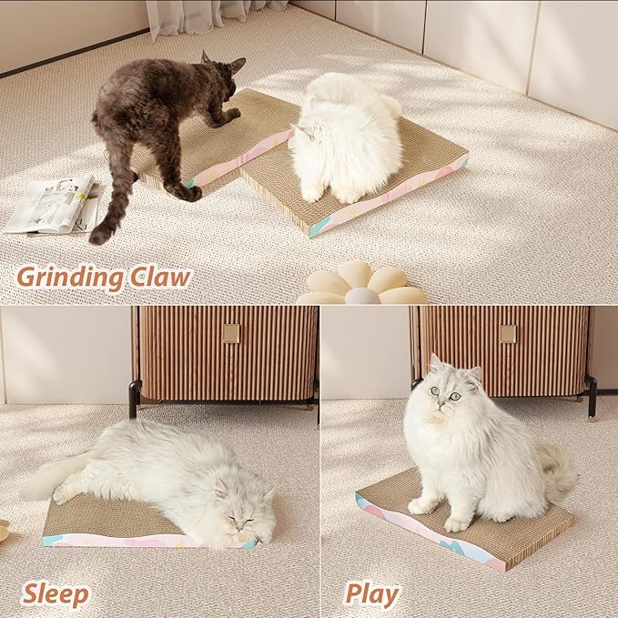 Cat Scratch Pad,2 pcs Large Cat Scratcher Cardboard with Premium Reversible Scratch Textures Design for Indoor Cat Use Wide Scratching Pad (2 PCS)