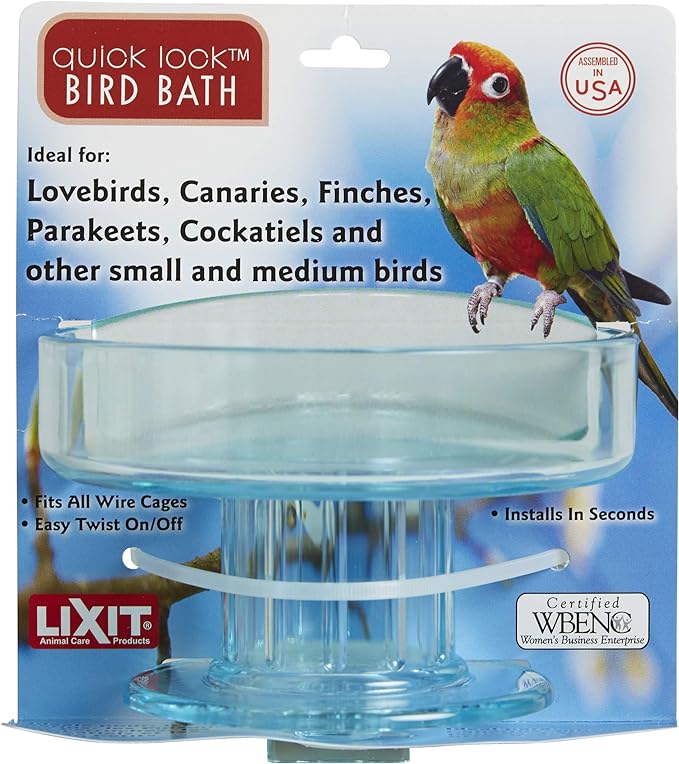 Lixit Quick Lock Bird Cage Bath for Lovebirds, Canaries, Finches, Parakeets, and Cockatiels and Other Small to Medium Feathered Friends (Pack of 1)