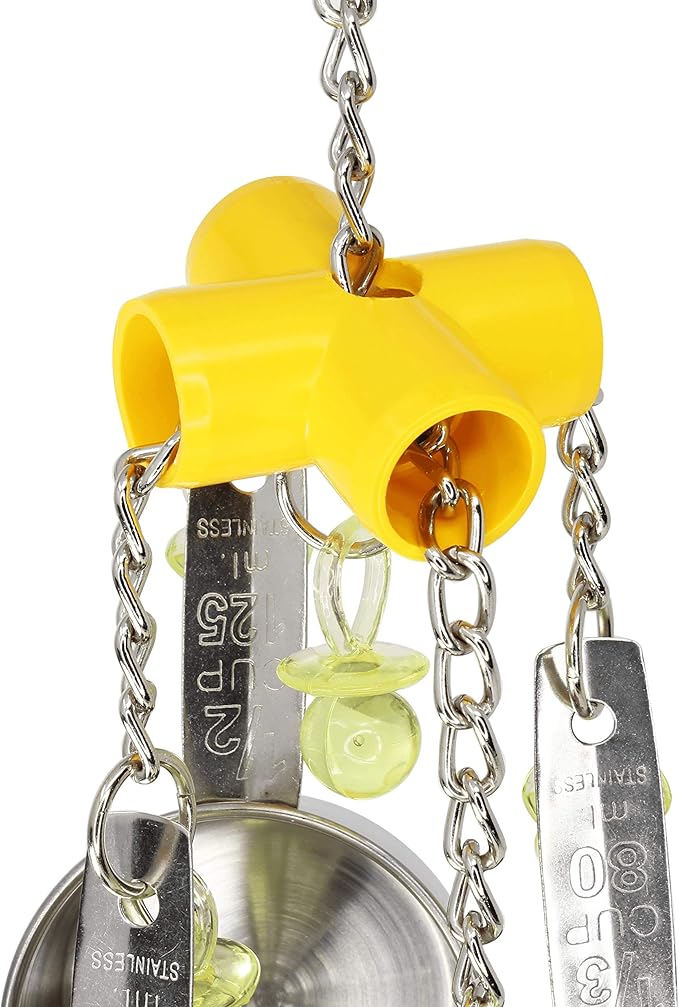 Bonka Bird Toys Clacker Colorful Durable Stainless Steel Pullable Parrot Macaw African Grey Cockatoo (Single Clacker, Yellow Lux)