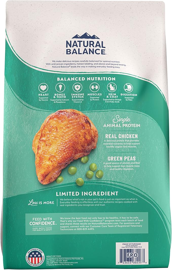 Natural Balance Limited Ingredient Adult Grain-Free Dry Cat Food, Chicken & Green Pea Recipe, 10 Pound (Pack of 1)