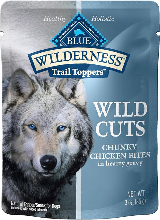 Blue Buffalo Wilderness Trail Toppers Wild Cuts Natural High-Protein Dog Wet Food, Chicken Bites in Hearty Gravy, 3-oz Pouch, 12 Count