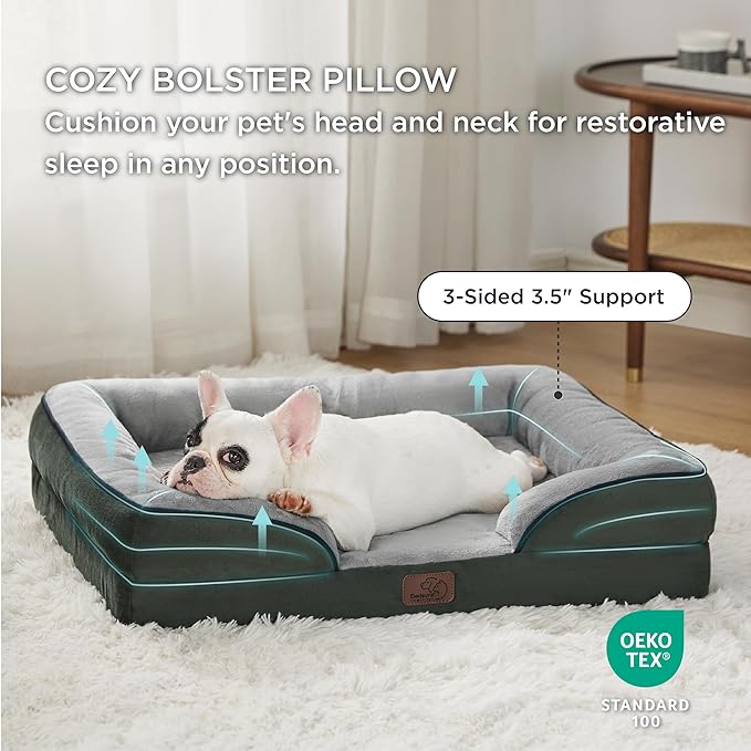 Bedsure Orthopedic Dog Bed for Medium Dogs - Waterproof Dog Sofa Beds Medium, Supportive Foam Pet Couch Bed with Removable Washable Cover, Waterproof Lining and Nonskid Bottom, Dark Green