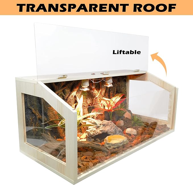Reptile Terrarium, Lizard Tank Up to 68 Gallons, Bearded Dragon Tank with Roof Door, Snake Tank with Built-in Lamp Fixture and Switch (35 Gallon, 40" Long, Openable Acrylic Roof)