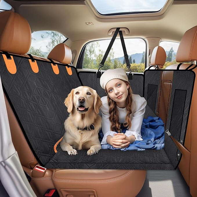 Loiion Back Seat Extender for Dogs,6 in 1 Convertible Dog Car Seat Cover for Back Seat, Pet Seat Cover with Mesh Window,Back Seat Covers for Car Travel, Dog Hammock for Car Truck SUV (Black)