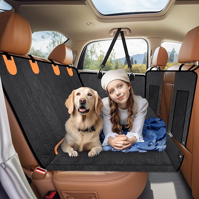 Loiion Back Seat Extender for Dogs,6 in 1 Convertible Dog Car Seat Cover for Back Seat, Pet Seat Cover with Mesh Window,Back Seat Covers for Car Travel, Dog Hammock for Car Truck SUV (Black)