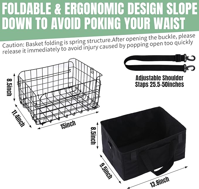 HOMBYS Foldable Dog Bike Basket with Removable Liner Bag, Portable Dog Bike Carrier for Travel, Large Waterproof Pet Bike Basket (Black)