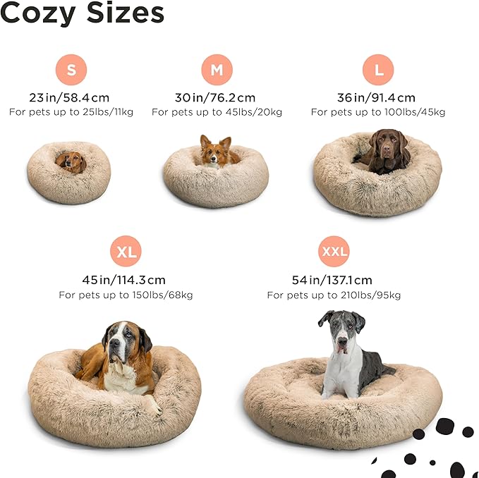 Best Friends by Sheri The Original Calming Donut Cat and Dog Bed in Shag Fur Taupe, Small 23"