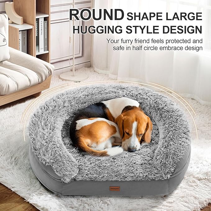 Orthopedic Dog Beds for Small Medium Dogs, 3.7 inch Thickened Supportive Dog Sofa Bed with 28D Egg-crate Foam, Removable Washable Plush Cover, Waterproof Lining, Half-Round Design for Puppy,Senior Dog