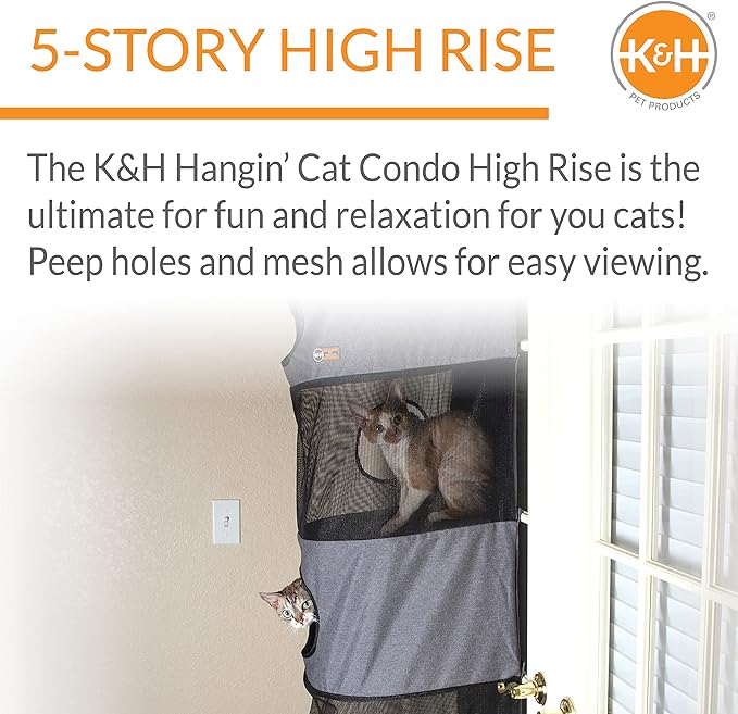 K&H Pet Products Hangin' Cat Condo Door Mounted Cat Furniture Cat Tree Classy Gray 5 Story High Rise