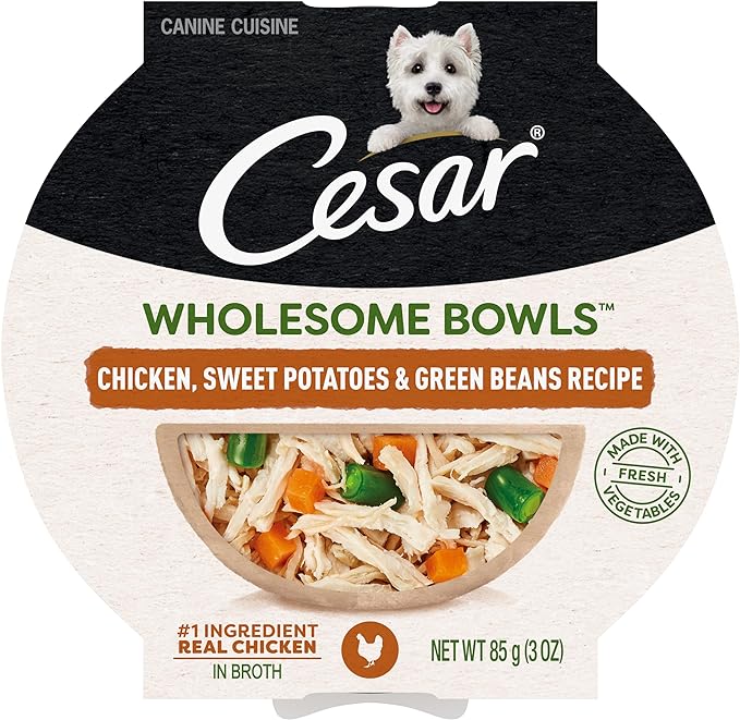 CESAR WHOLESOME BOWLS Adult Soft Wet Dog Food, Chicken, Sweet Potato & Green Beans Recipe, 3 oz., Pack of 10