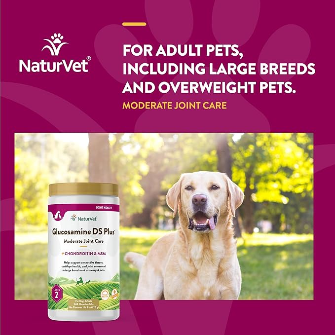 NaturVet Glucosamine DS Plus Level 2 Moderate Care Joint Support Supplement for Dogs and Cats, Chewable Tablets Time Release, Made in The USA, 240 Count