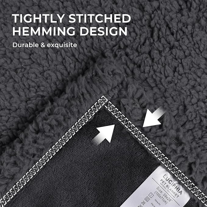 Luciphia Waterproof Blanket for Large Dogs Liquid Proof Furniture Protector Washable Pet Reversible Bed Cover for Couch Soft Sherpa Fleece Cat Blanket for Small Medium Grey Small（40" x 28"）
