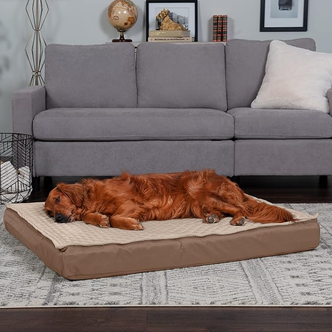 Furhaven Water-Resistant Orthopedic Dog Bed for Large Dogs w/ Removable Quilt Top & Washable Cover, For Dogs Up to 95 lbs - Indoor/Outdoor Quilt Top Convertible Mattress - Sand, Jumbo/XL