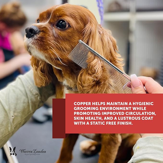 Warren London Copper Everyday Comb for Dog | 7.5 inches | Rounded Tips Prevent Irritation | Comfort Control Durability and Detail | Fine/Coarse Deshedding Demat Tool