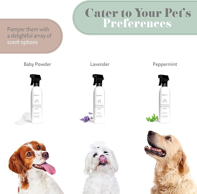 Begley's Natural Pet Detangling Spray - Premium Essential Oil Scented Detangler Spray for Dogs, Puppies & Cats - Dog Leave in Conditioner Spray - Dematting Spray for Dogs & Pets - 16 oz, Lavender