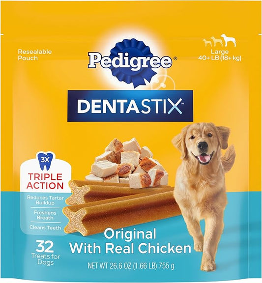 PEDIGREE DENTASTIX Large Dog Dental Treats Original Flavor Dental Bones, 1.66 lb. Pack (32 Treats)