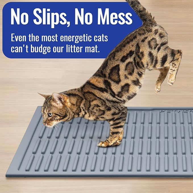 Rubber Cat Litter Mat: Waterproof Kitty Litter Trapping Mat - Easy Clean Cat Litter Catcher Mat (24" x 15")