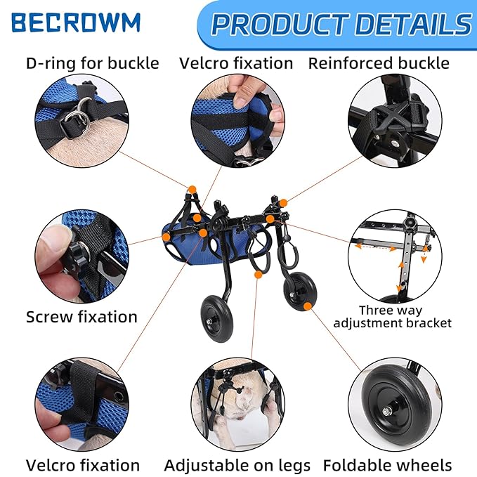 Dog Wheelchair for Back Legs Adjustable Dog Wheelchairs with 2 Wheels Pet Doggy Wheelchairs with Disabled Hind Legs Walking-Dog Leg Brace and Hip Support,Light Weight (XS)