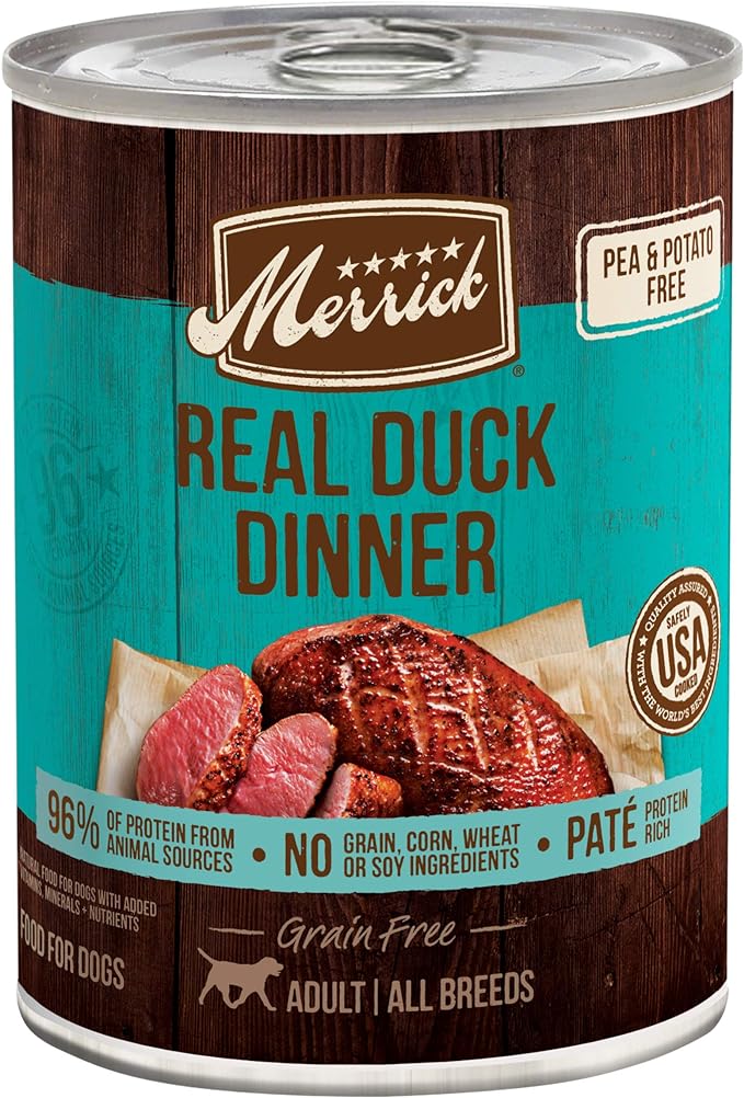 Merrick Grain Free Premium And Natural Canned Dog Food, Soft And Healthy Wet Recipe, Real Duck Dinner - (Pack of 12) 12.7 oz. Cans