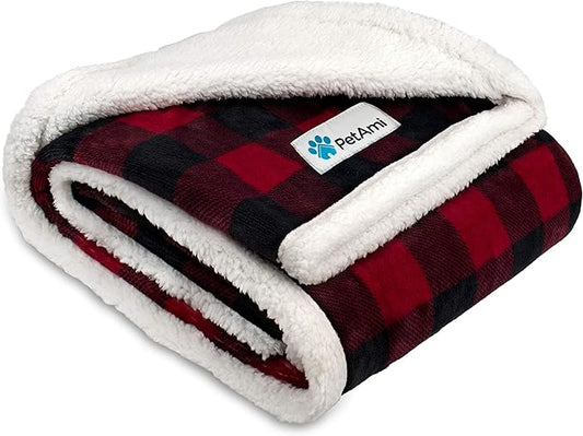 PetAmi Waterproof Dog Blanket for Small Medium Dog, Pet Puppy Blanket Couch Cover Protection, Sherpa Fleece Cat Blanket Couch Sofa Bed Furniture Protector Reversible Soft Washable 29x40 Checker Red