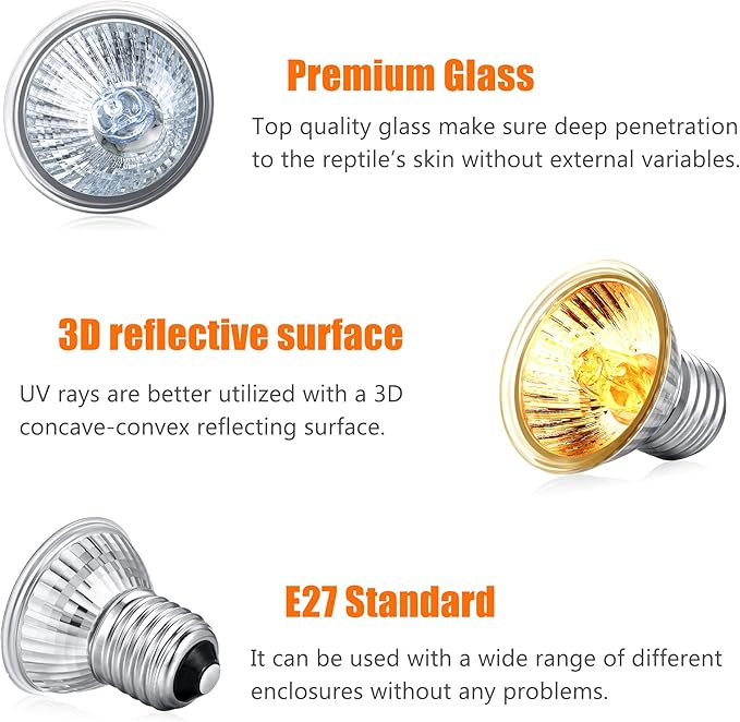 Reptile UV Bulb, 2 Pack Reptile 50W UVB Bulbs, Habitat Basking Heat Bulb, UVB Light Bulb, Reptile Heat Lamp Bulb for Terrarium(E27,110V)