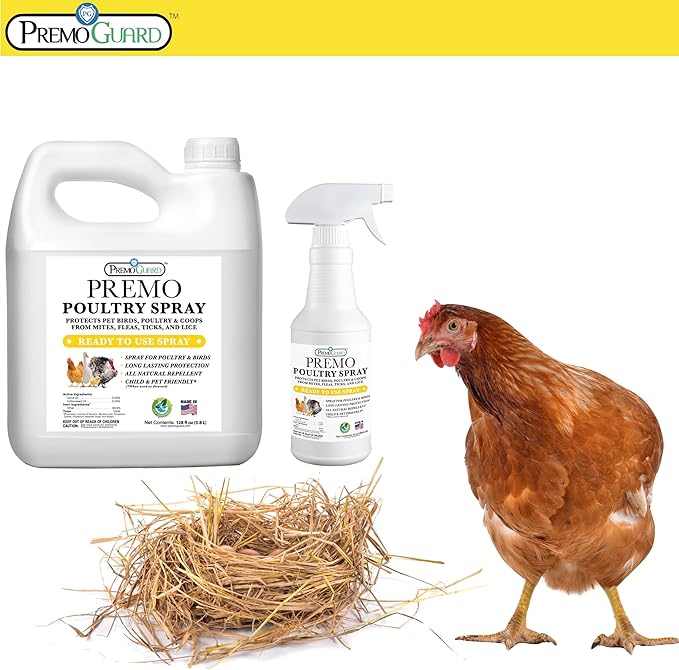 Poultry Spray by Premo Guard – 32 oz – Treat Mites, Fleas, Flies, and Lice – Fast Acting & Effective – Chicken, Turkey, Waterfowl, and Birds – Best Natural Protection for Control & Prevention