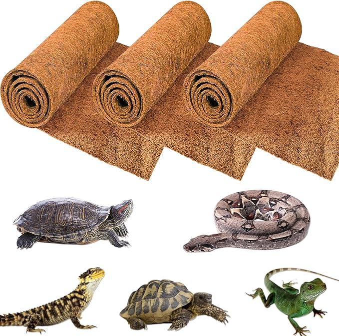 ZeeDix 3 Pieces Coconut Fiber Reptile Substrate Mat, 12 x 20 inches Natural Coco Mat Reptile Carpet Coco Fiber Liner Turtle Bedding Reptile Terrarium Liner for Lizard Snake Turtle Gecko Bearded Dragon