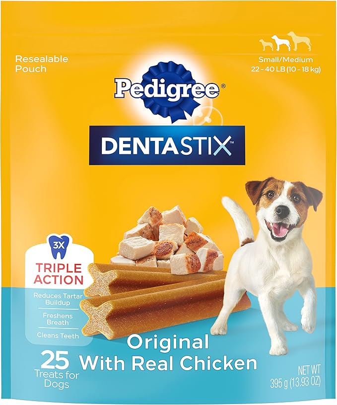 PEDIGREE DENTASTIX Small/Medium Dog Dental Treats Original Flavor Dental Bones, 13.93 oz. Pack (25 Treats)