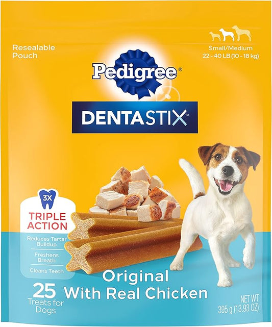 PEDIGREE DENTASTIX Small/Medium Dog Dental Treats Original Flavor Dental Bones, 13.93 oz. Pack (25 Treats)