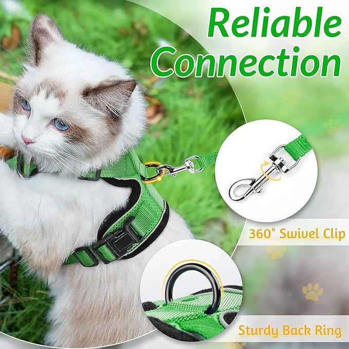 rabbitgoo Cat Harness and Leash for Walking, Escape Proof Soft Adjustable Vest Harnesses for Cats, Easy Control Breathable Reflective Strips Jacket, Grass Green, XXS