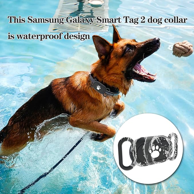 2 Pack Waterproof Dog Collar Holder Compatible with Samsung Galaxy SmartTag2, Silicone GPS Tracker Hidden Loop Holder for Samsung Smart Tag2, Anti-Lost Dog Collar Samsung Tag2 Case(Black Black)