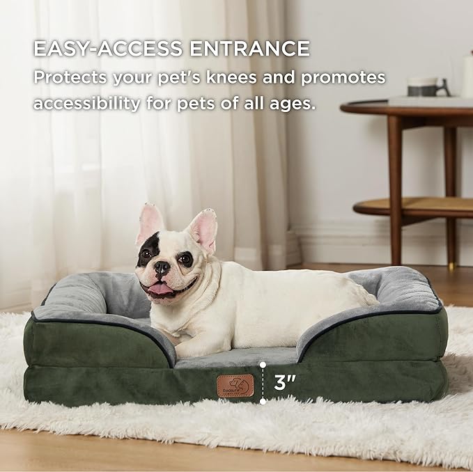 Bedsure Orthopedic Dog Bed for Medium Dogs - Waterproof Dog Sofa Beds Medium, Supportive Foam Pet Couch Bed with Removable Washable Cover, Waterproof Lining and Nonskid Bottom, Dark Green