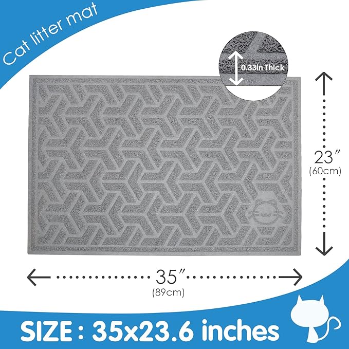 UPSKY Cat Litter Mat, Litter Trapping Mat Soft on Kitty Paws, Large Litter Box Mat 35" x 24" Scatter Control for Cat Litter, Waterproof and Extra Large Litter Box Carpet.