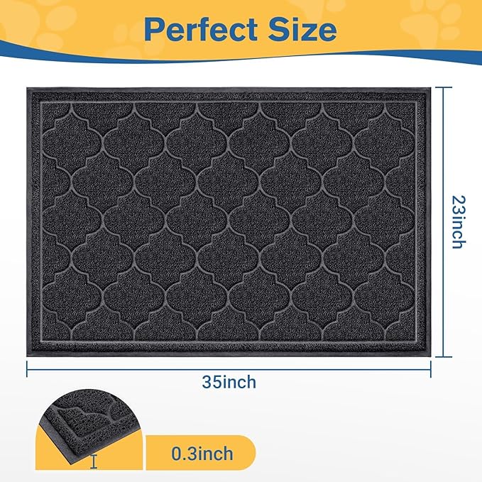 LuxStep Cat Litter Mat Litter Trapping Mat, 23x35 Inch Waterproof and Non-Slip Litter Box Mat for Clean Floors, Soft on Cat Paws, Large Litter Pad for Indoor Cat Supplies and Essentials, Black