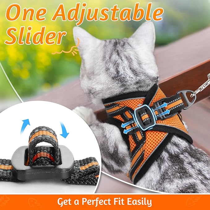 rabbitgoo Cat Harness and Leash Set for Walking Escape Proof, Adjustable Soft Kittens Vest with Reflective Strip for Cats, Comfortable Outdoor Vest,Light Orange,M