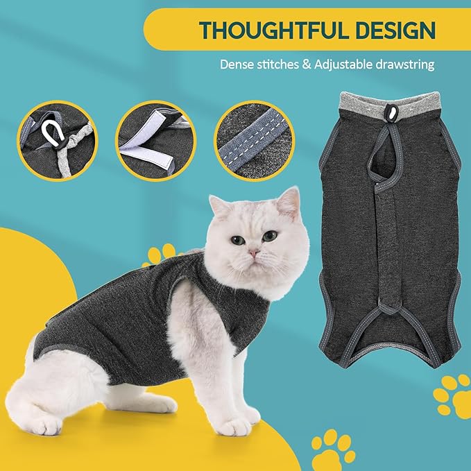 Avont Cat Recovery Suit - Kitten Onesie for Cats After Surgery, Cone of Shame Alternative Surgical Spay Suit for Female Cat, Post-Surgery or Skin Diseases Protection -Darkgrey(S)